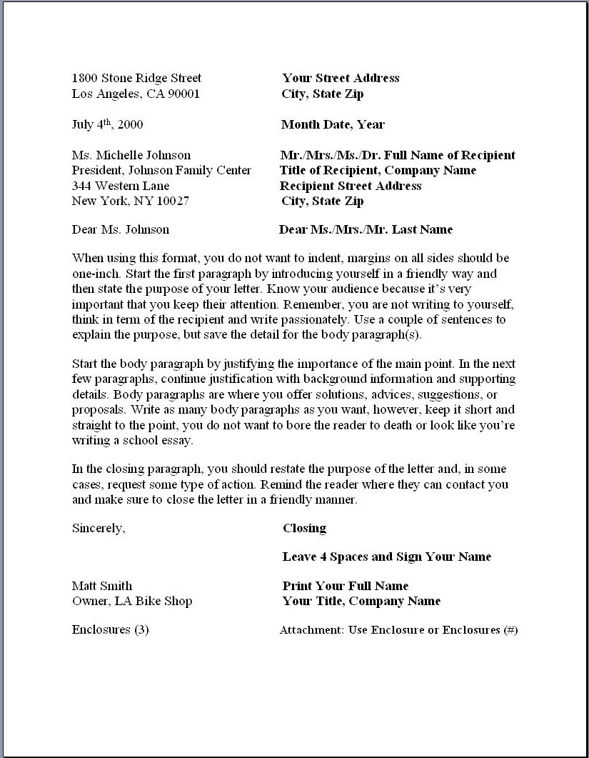 L&R Business Letter Format | Letter & Resume