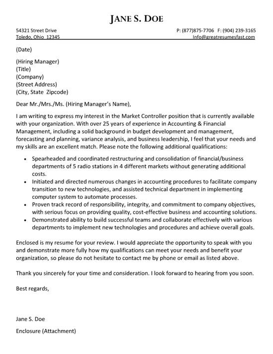 Mid management level cover letter sample