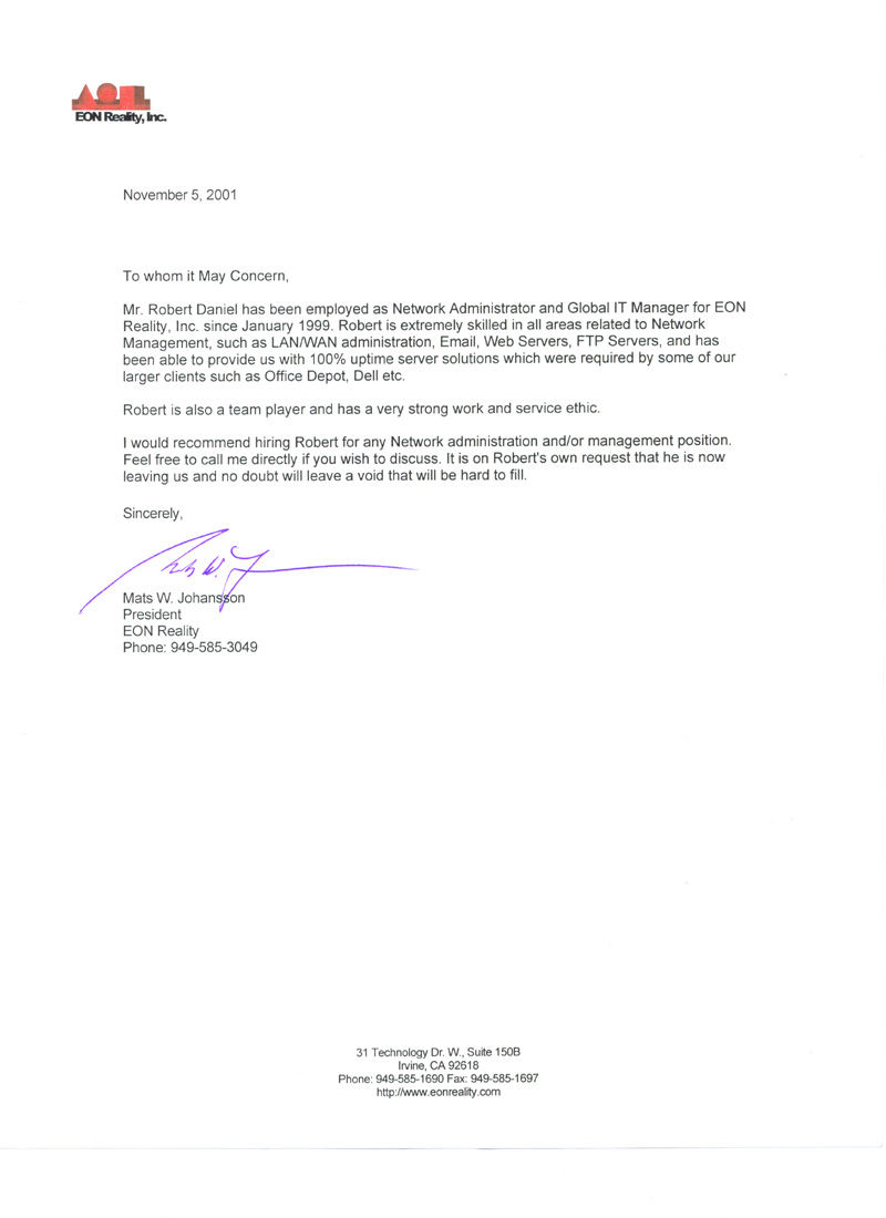 Work Reference Letter Template