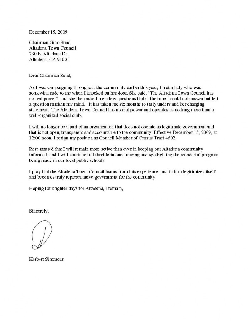 Country Club Resignation Letter Template