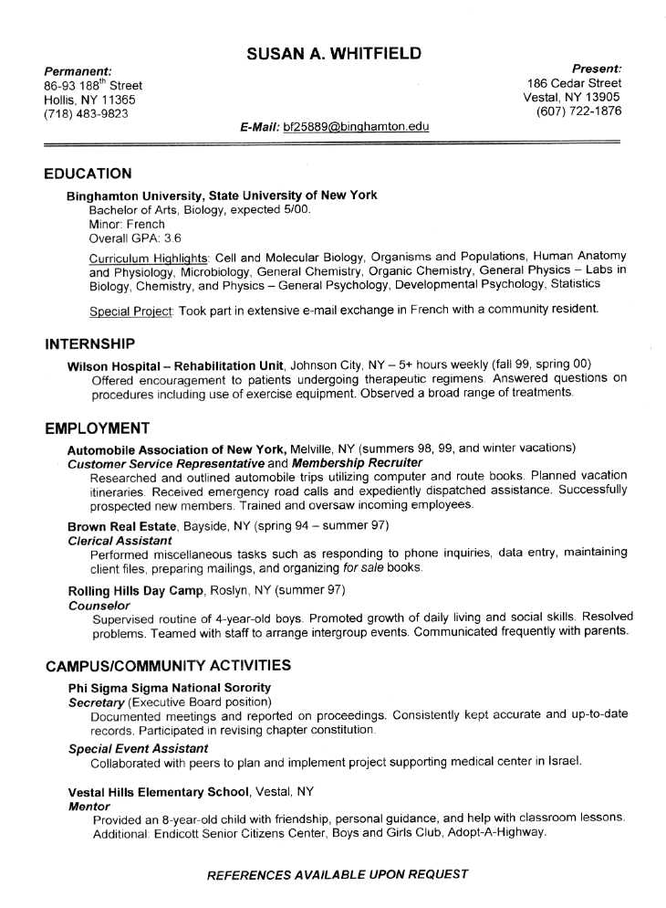 Free samples for writing a resume