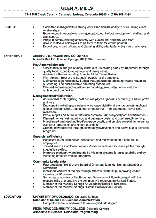 Resume format for managerial position