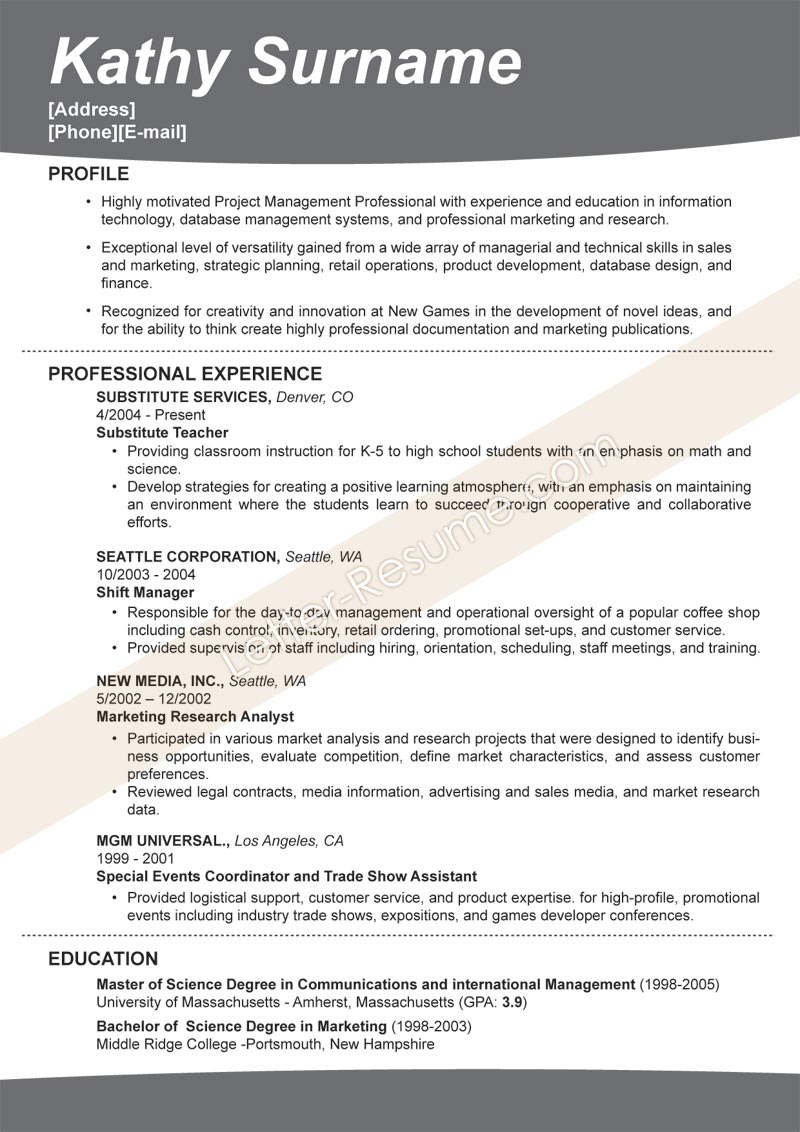 Sample resume header